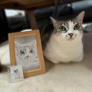 ふるさと納税 【うちの子似顔絵オーダーメイド】似顔絵の原画とピンバッジ5個セット 225P7801 秋田県大館市の画像