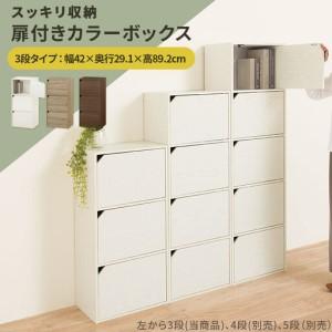 ふるさと納税 【完成品でお届け】扉付きカラーボックス〔3段〕（オーク）カラーボックス 扉付き 3段 木製 収納棚 扉付き本棚 リビング キッチ.. 和歌山県海南市_1
