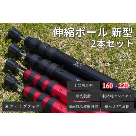 ふるさと納税 FUTURE FOX 伸縮ポール 新型 十二角形型 2本セット 160~220cm ブラック[FF27-01] // キャンプ アウトドア フューチャーフォック.. 長野県松川町