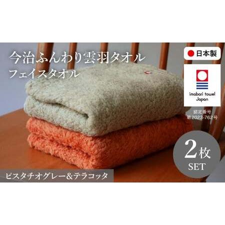 ふるさと納税 今治ふんわり雲羽タオル フェイスタオルセット(テラコッタ&amp;ピスタチオグレー・各1枚) 今治タオル 今治ブランド 無撚糸 吸水性 .. 大阪府箕面市