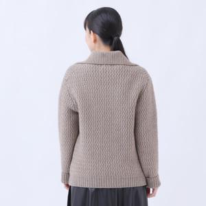 ふるさと納税 ルーエンローズ カシミヤ アラン柄ポロ衿プルオーバー（ブラウン） RU2311-20 新潟県見附市の画像