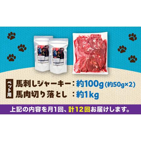 ふるさと納税 【全12回定期便】詰め合わせ 国内加工 ペット用 馬肉 切り落とし 約1kg ペット用 馬刺しジャーキー 約100g BHCY068 熊本県菊陽町の画像