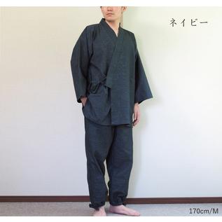 ふるさと納税 【男性用/日本製】 三河木綿 作務衣 メンズ 上下セット 綿100%_L／ネイビー【G0535】 愛知県蒲郡市_1