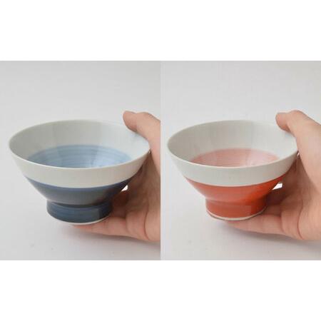 ふるさと納税 【波佐見焼】大人気！ くらわんか碗 半青・半赤・青丸・赤丸 4点セット お茶碗【福田陶器店】[PA424] 長崎県波佐見町の画像