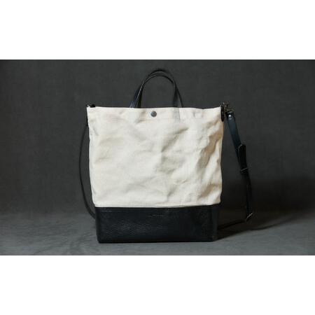 ふるさと納税 レザー×キャンバス トートバッグ ブラック L / 2WAY レザー トート トートバッグ ショルダー ショルダーバッグ 鞄 かばん マ.. 長崎県諫早市の画像