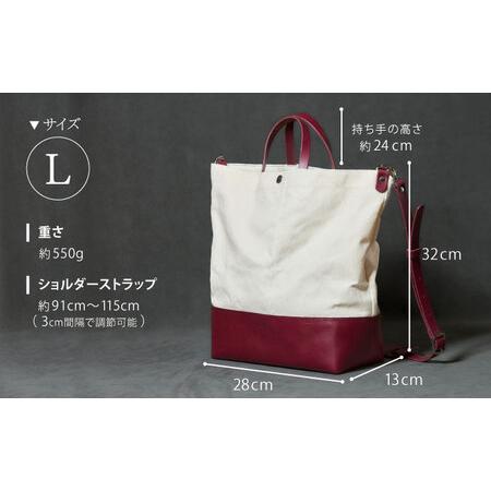 ふるさと納税 レザー×キャンバス トートバッグ ワイン L / 2WAY レザー トート トートバッグ ショルダー ショルダーバッグ 鞄 かばん マザ.. 長崎県諫早市の画像