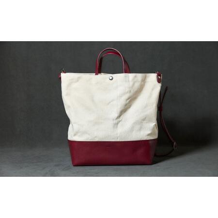 ふるさと納税 レザー×キャンバス トートバッグ ワイン L / 2WAY レザー トート トートバッグ ショルダー ショルダーバッグ 鞄 かばん マザ.. 長崎県諫早市の画像