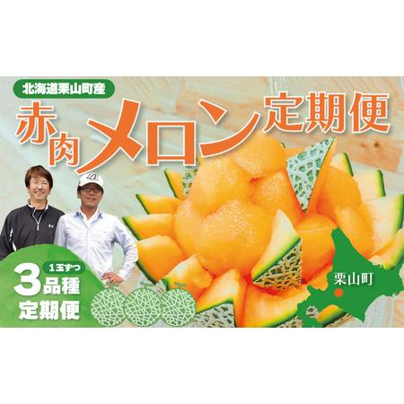 ふるさと納税 [先行予約]北海道産赤肉メロン3種定期便(1玉×3回) 北海道栗山町