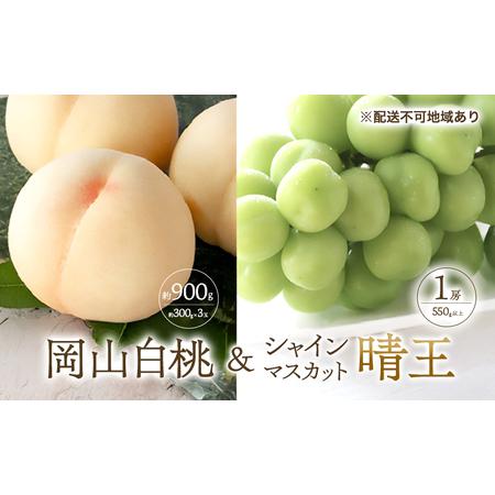 ふるさと納税 桃 ぶどう 2026年 先行予約 清水 白桃 3玉合計 約900g (1玉約300g) シャインマスカット 晴王 1房 550g以上もも 葡萄 詰合せ 岡山.. 岡山県玉野市