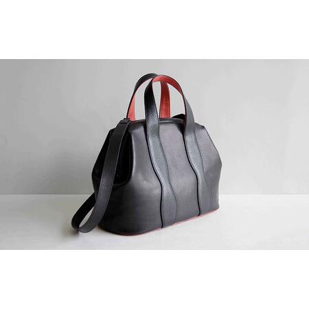 ふるさと納税 バッグ HIYORI240 牛革 ハンドバッグ トートバッグ VALLEYSHELL 青梅市 ブラック×ピンク 東京都青梅市の画像