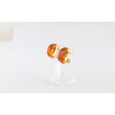 ふるさと納税 Amberlogue イヤリング 半円形(金属素材:真ちゅうメッキ 琥珀:18×5×8.5mm サイズ:全長18mm) 岩手県久慈市