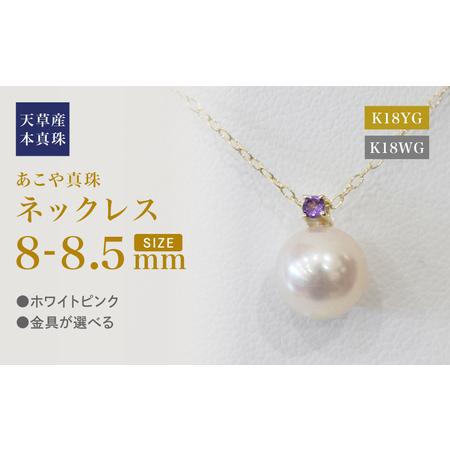 ふるさと納税 S101-504_あこや真珠 ペンダント ネックレス 8mm - 8.5mm 天草 熊本 ホワイトピンク 誕生石 2月 アメシスト 半貴石 本真珠 K18 熊本県天草市