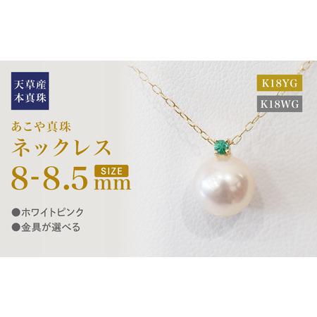 ふるさと納税 S101-513_あこや真珠 ペンダント ネックレス 8mm - 8.5mm 天草 熊本 ホワイトピンク 誕生石 5月 エメラルド 半貴石 本真珠 K18 熊本県天草市