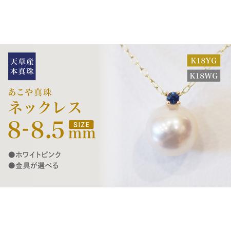 ふるさと納税 S101-525_あこや真珠 ペンダント ネックレス 8mm - 8.5mm 天草 熊本 ホワイトピンク 誕生石 9月 サファイヤ 半貴石 本真珠 K18 熊本県天草市