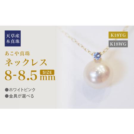ふるさと納税 S101-534_あこや真珠 ペンダント ネックレス 8mm - 8.5mm 天草 熊本 ホワイトピンク 誕生石 12月 タンザナイト 半貴石 本真珠 K18 熊本県天草市