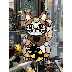ふるさと納税 〈開運〉ステンドグラスのオリジナル招き猫【ピンク/恋愛