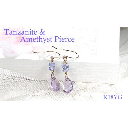 ふるさと納税 フックピアス K18YG タンザナイト アメジスト ペアシェイプ 18金 揺れるピアス 2月 12月 誕生石 クリスマス ジュエリー [f1.. 山梨県南アルプス市