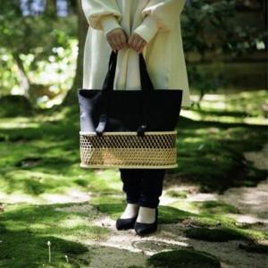 ふるさと納税 ふたえ籠サイズLブラック（竹籠フレーム帆布バッグ）工芸品 伝統 バッグ かばん 帆布 かご 籠 かごバッグ 新潟県 阿賀野市 2X021.. 新潟県阿賀野市の画像