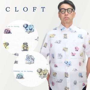 ふるさと納税 CLOFT 麻100%半袖プリントシャツ"ブルドック柄"犬柄(C/#18ホワイトXチャコール)L 0139-024-S07-2 東京都新宿区