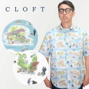 ふるさと納税 CLOFT 麻100%半袖プリントシャツ"犬とマルシェ柄"犬柄(C/#11ホワイト) L 0139-025-S07-2 東京都新宿区