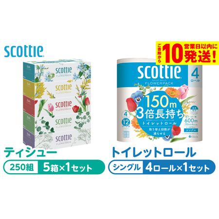 ふるさと納税 [スコッティ] 組み合わせ ティシュー フラワーボックス 250組 5箱 トイレットロール シングル フラワーパック 3倍長持ち 4ロール.. 熊本県八代市
