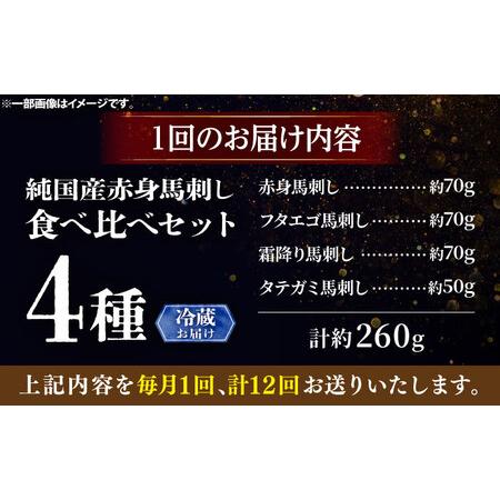 ふるさと納税 【全12回定期便】【冷蔵】純国産馬 馬刺し食べ比べセット計約260g(赤身/約70g フタエゴ/約70g 霜降り/約70g タテガミ/約50g) / ば.. 熊本県菊陽町_2