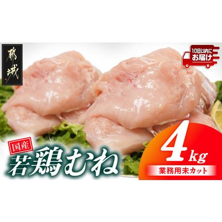 ふるさと納税 [業務用]国産若鶏むね肉4kg≪みやこんじょ特急便≫_AA-33-002-4kg-Q 宮崎県都城市