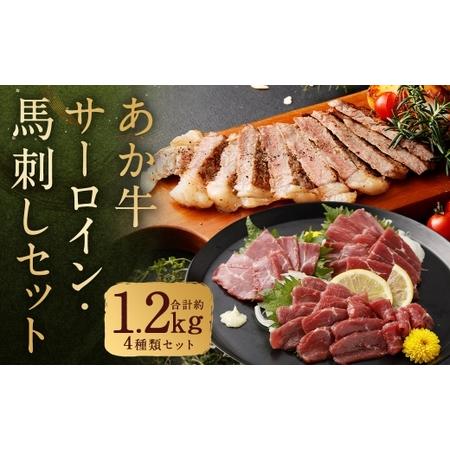 ふるさと納税 あか牛サーロイン肉と馬刺し 食べ比べセット 約1kg ( 5枚〜6枚 ) 馬刺し 約200g ( 赤身 約100g ・ 霜降り 約50g ・ たてがみ 約.. 熊本県人吉市