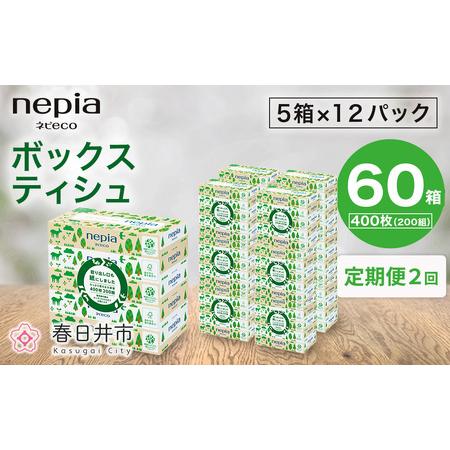 ふるさと納税 [定期便]2回発送 選べる発送間隔 ネピア ネピecoティシュ200組 5箱×12パック | 日用品 消耗品 必需品 ティッシュ ボック.. 愛知県春日井市