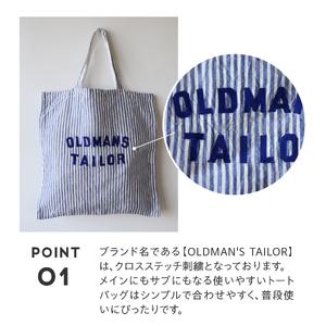 ふるさと納税 トートバッグ 【OLDMAN'S TAILOR】LOGO EMBROIDERY LINEN TOTE BAG　ブルー白ストライプ リネン  山梨県富士吉田市の画像
