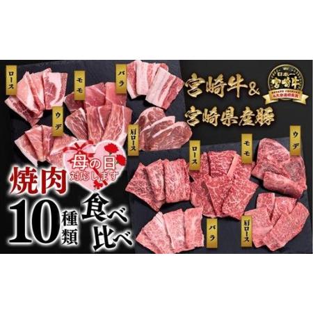 ふるさと納税 [母の日ギフト]宮崎牛&宮崎県産豚肉 焼肉10種盛り 食べ比べセット計600g 宮崎牛4等級以上 国産牛 豚肉 ブランド牛 ミヤチク 内.. 宮崎県西都市