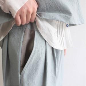 ふるさと納税 北鎌倉のアトリエよりお届け　コットンリネンのおさんぽパンツ【カラー：水色】 神奈川県鎌倉市の画像