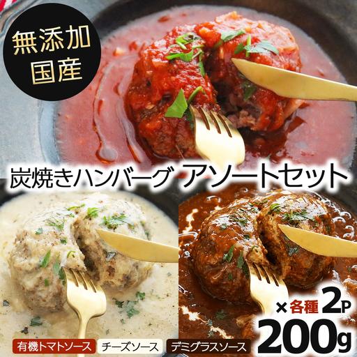 ふるさと納税 無添加 国産 炭焼き ハンバーグ アソートセット(有機トマトソース、チーズソース、デミグラスソース) 福岡県那珂川市