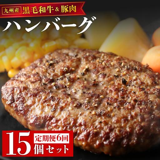 ふるさと納税 [定期便・全6回]九州産黒毛和牛と九州産豚肉 ハンバーグ 15個セット | 国産牛 国産豚 肉汁 ジューシー 九州産 個包装 小分け .. 福岡県那珂川市