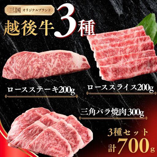 ふるさと納税 新潟 越後牛 3種 計700g 三国 | 冷凍 バラ肉 ロースステーキ ローススライス 新潟県 小千谷市 新潟県小千谷市