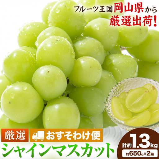ふるさと納税 [おすそわけ便]シャインマスカット 計約1.3kg (約650g(1房)×2箱) 岡山県笠岡市