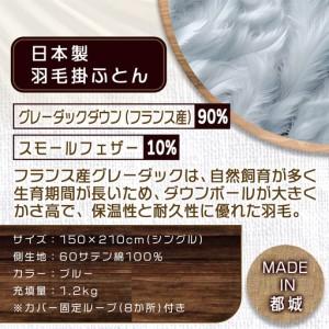 ふるさと納税 羽毛掛ふとん フランス産グレーダック90%(ブルー)【S】≪みやこんじょ特急便≫_65-E101-bl-Q_(都城市) 掛布団シングル/150×21.. 宮崎県都城市_2