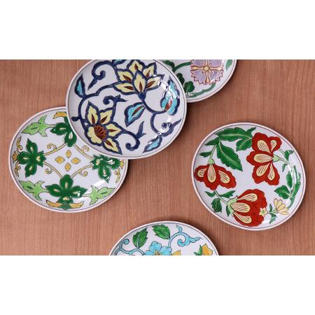 ふるさと納税 源右衛門窯 赤絵更紗唐花紋 皿 No.1 黄 器 食器 ケーキ皿