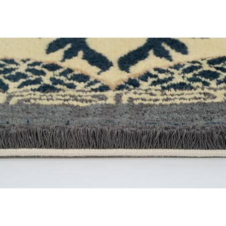 ふるさと納税 鍋島緞通 [手刺繍] 牡丹唐草七宝縁二重雷文 灰白地墨：D127-010 佐賀県佐賀市の画像
