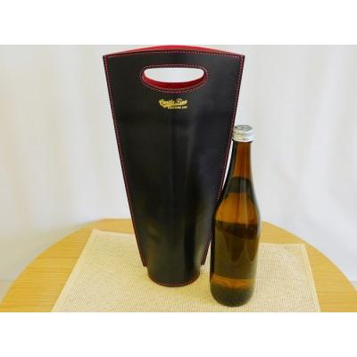 ふるさと納税 【日本酒1本つき】牛革使用 ワインキャリーバック720ml 1本用（黒×赤・黒・赤） ファッション かばん トートバッグ 手提げ .. 秋田県五城目町の画像