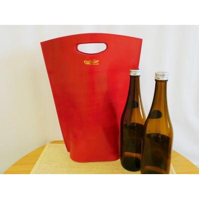 ふるさと納税 【日本酒2本つき】牛革使用 ワインキャリーバック720ml 2本用（黒×赤・黒・赤） ファッション かばん トートバッグ 手提げ .. 秋田県五城目町の画像
