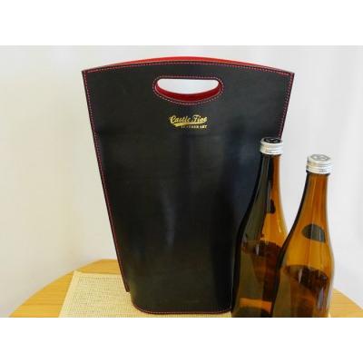 ふるさと納税 【日本酒2本つき】牛革使用 ワインキャリーバック720ml 2本用（黒×赤・黒・赤） ファッション かばん トートバッグ 手提げ .. 秋田県五城目町の画像
