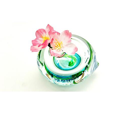 ふるさと納税 ＜ガラス作家 池本美和＞游水 ゆうすい ＜黄緑×水色＞ 硝子 ガラス 一輪挿し ペン立て 池本美和 贈り物 ギフト F6L-442 山口県山陽小野田市の画像