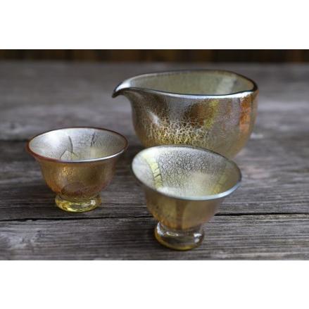 ふるさと納税 ガラス工芸品 銀彩 飴釉酒器(片口・盃2個) 宮澤ガラス IB095-002 酒器 酒器 鹿児島県指宿市_1