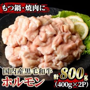 ふるさと納税 isa205 国内産黒毛和牛!ホルモン(計800g・400g×2P) 国産 牛 和牛 大腸 小腸 赤センマイ ミックス 小分け 真空パック もつ.. 鹿児島県伊佐市