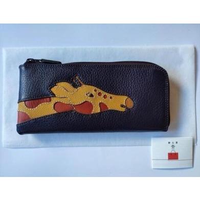 ふるさと納税 「鞄工房　香」キリン柄レザー長財布（パープル） 山梨県富士河口湖町の画像