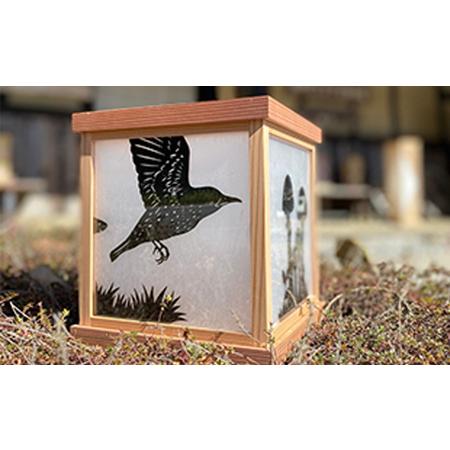 ふるさと納税 【笹木木工×早川鉄兵】切り絵のあんどん（小鳥） インテリア 工芸品 行燈 電源コード付き 滋賀県米原市_1