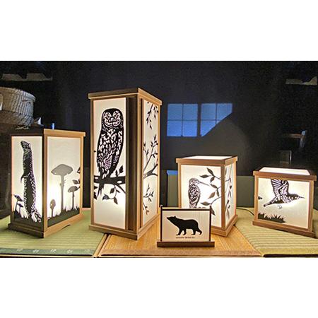 ふるさと納税 【笹木木工×早川鉄兵】切り絵のあんどん（小鳥） インテリア 工芸品 行燈 電源コード付き 滋賀県米原市_2
