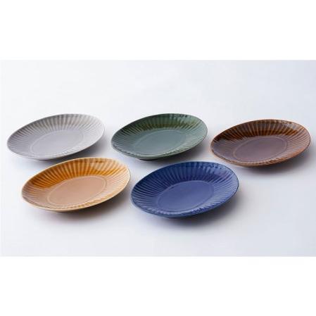 ふるさと納税 【波佐見焼】しのぎ 楕円皿 プレート（大） 5colors 5枚セット 食器 皿 【一龍陶苑】 [CC55]  波佐見焼 長崎県波佐見町の画像