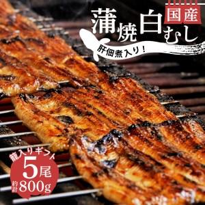 ふるさと納税 国産 うなぎ 蒲焼 鰻 4尾 白むし 1尾 計800g カット 肝 佃煮 1袋 プレミアム ギフト 籠入り セット 贈答用 真空 小分け 丑の日 沼.. 静岡県沼津市